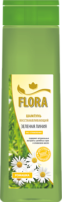  Шампунь восстанавливающий FLORA «ЗЕЛЕНАЯ ЛИНИЯ» на отваре целебных трав с экстрактом ромашки для сухих и поврежденных волос 