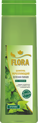 Шампунь укрепляющий FLORA «ЗЕЛЕНАЯ ЛИНИЯ» на отваре целебных трав с экстрактом крапивы для всех видов волос