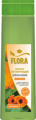 Шампунь регулирующий FLORA «ЗЕЛЕНАЯ ЛИНИЯ» на отваре целебных трав с экстрактом шалфея, календулы и тысячелистника для волос склонных к жирности